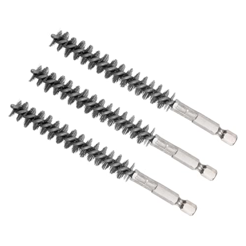 Image of Bore Brush, 12mm Dia 75mm Length, Stainless Steel Twisted Cleaning Wire Brushes with 1 /4 inch Hex Shank - (Applications: for Power Drill), 3-Pieces
