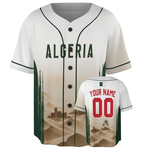 Camiseta personalizada de béisbol de Argelia - camiseta deportiva con nombre y número de orgullo argelino miniatura 1