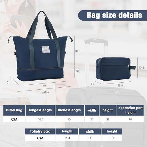 Expandable 3 Piece Luggage Set with Duffel Bag, Lightweight Softshell Travel Suitcases with Spinner Wheels, Dark Blue4