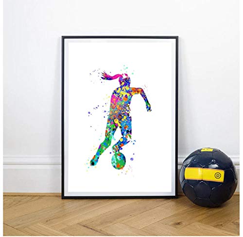 Posters Arts,Impression D'Affiche D'Aquarelle De Sport De Football, Image De Peinture De Toile D'Art De Mur Partie De Football Des Femmes,Décor D'Art Mural De Chambre De Filles À La Maison 50X70Cm Cover