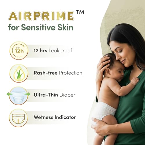 Image of Mylo Baby AirPrime Premium Diaper Pants Medium (M) Size (7-12 kgs) (26 Count) Leak Proof | Ultra-Thin & Breathable | Up to 12 Hours Protection | No Rashes (26 Count, Pack of 2)