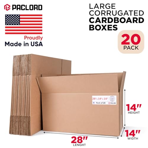 Image of Large Cardboard Boxes 28 inchL x 14 inchW x 14 inchH (Pack of 20) - USA-Made Packing Boxes for Moving, Shipping, or Storage - USPS, UPS, FedEx Approved - Professional Packing Supplies for Moving | USA-Made Packing Boxes for Moving, Shipping, or Storage - USPS, UPS, FedEx Approved - Professional Packing Supplies