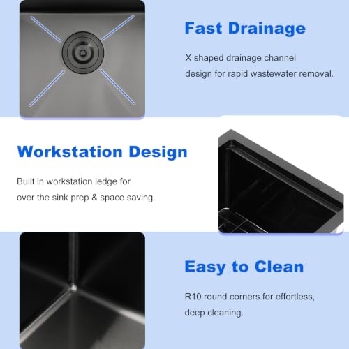 Image of 18x18 Inch Undermount Black Bar Sink, 18 Inch Gunmetal Black 16 Gauge Stainless Steel Single Bowl Workstation Under Counter Small Kitchen Sink for Wet Bar Prep Laundry RV Outdoor with Cutting Board