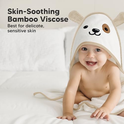 Image of KeaBabies Hooded Baby Towel for Newborn, Baby Bath Towels (Dog, 30x30) | Viscose Derived from Bamboo, Large Baby Towels with Hood, Boys, Girls, Toddler, Soft Absorbent Baby Bath Essentials