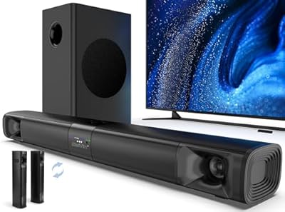 Saiyin Sound Bar for Smart TV with Subwoofer, 100W Detachable Soundbar Home Theater Surround Sound System for TV with Horn Tweeter, Adjustable Bass and HDMI-ARC/Bluetooth Optical/AUX/Connection