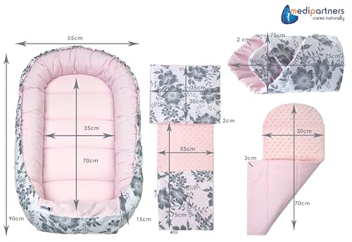 Medi Partners Babynest Nestchen Baby Set für Neugeborene - 100x60x15 Kuschelnest 5 teilig tragbar Nest zweiseitig Babynestchen Bett 100%… – Ansicht 2