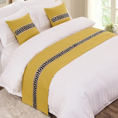 Bettläufer, Leinen-Bettüberwürfe für Fußende des Bettes, Bettwäsche, Schal, Schutz für Schlafzimmer, Hotel-Tagesdecken, Betttuch, Schwarz, Gelb, 50 x 260 cm, für 2 m Bett