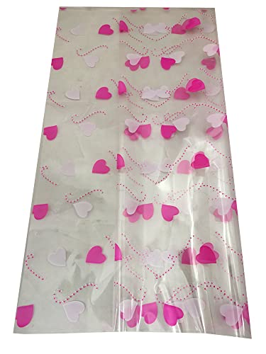 Image of 3A Featuretail 20 In x 25 In Heart Design Printed Cellophane Sheets For Gift Wrap, Baskets Hampers, Flowers Wrapping (Cellophane,Pack of 25) (Pink)