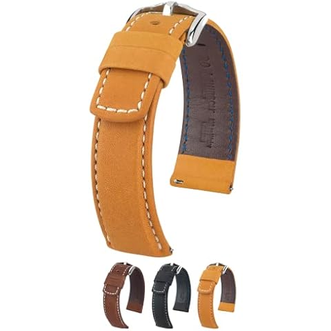 Hirsch Mariner Leather Watch Strap - Golden Brown - L - 20mm / 18mm - Shiny Silver Buckle - Water Resistant Calf Leather Band Cover
