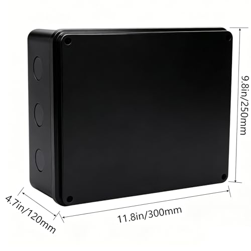 Image of Junction Box, Reserved Holes Electrical Boxes Waterproof IP65 ABS Plastic Electrical Power Cord Enclosure Project Box Black 11.8 x 7.9 x 4.7 inch(300x200x120mm)