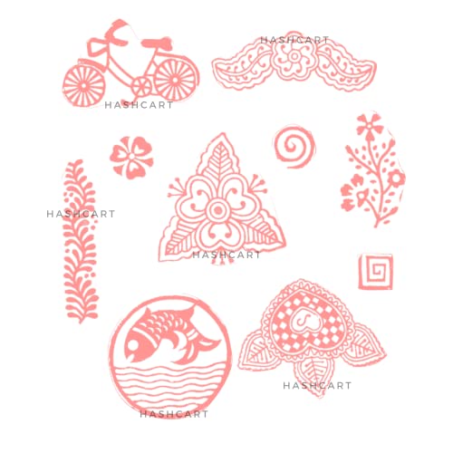 Image of Set of 10 | Handmade Blocks Multi Shapes Floral Design baren for Block Printing | Wooden Stamps for Project Designing | Scrapbooking | Project Making | Clay | Pottery Craft | Art