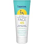 Coppertone Oil Free + Shine Control Sunscreen Face Lotion SPF 45, Lightweight Sunscreen for All Skin Tones, Won't Clog Pores, Fragrance Free, 2.5 Fl Oz Tube
