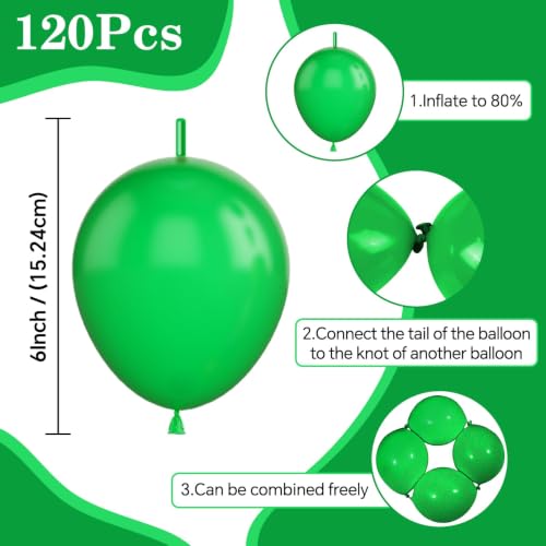 Image of Green Link Balloons,120Pcs 6Inch Green Latex Linking Balloons for Birthday Baby Shower Wedding Anniversary Graduation Party Decorations