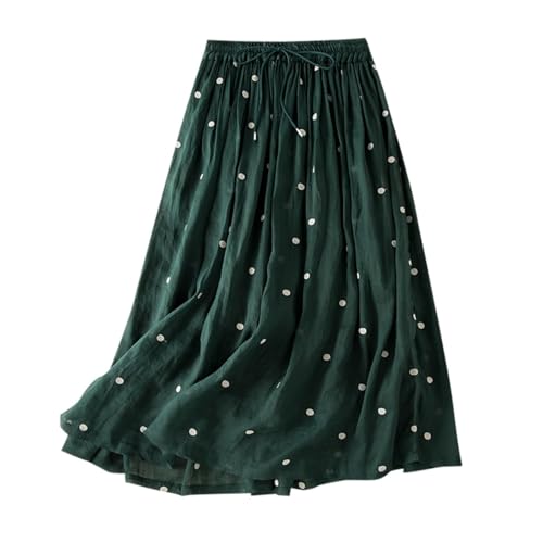 Womens Polka Dot Skirt Maxi Skirt A-Line Elastic High Waisted Boho Swing Pleated Midi Long Skirts