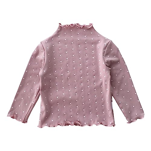 Little Girls Cute Polka Dot Blouse Long Sleeve Wooden Ear Edge Round Neck Shirts for Casual Trendy Birthday Clothes for Kids