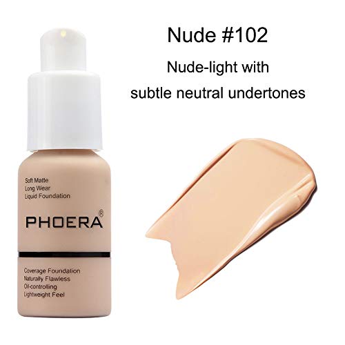 Bestland 2Pack Phoera Foundation Full Coverage Liquid Foundation Cream - Long-Lasting Lightweight Concealer - Oil-Free Formula - Natural Shade - Suitable For All Skin Types (102 Nude & 103 Warm Peach) #TOP1