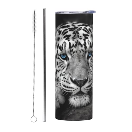 LKWSCGHM Bicchiere termico a doppia parete con coperchio e cannuccia, in acciaio inox, a doppia parete, a tenuta stagna, per bevande calde e fredde, 590 ml, colore: bianco e nero