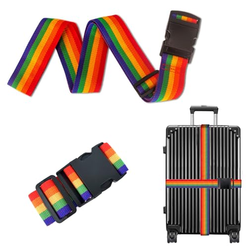 2 Stück Kofferband Gurt, Einstellbare Kofferband, Bunt Auffällig für Schnell erkennen Gepäck Reisetasche Koffer (Bunt)