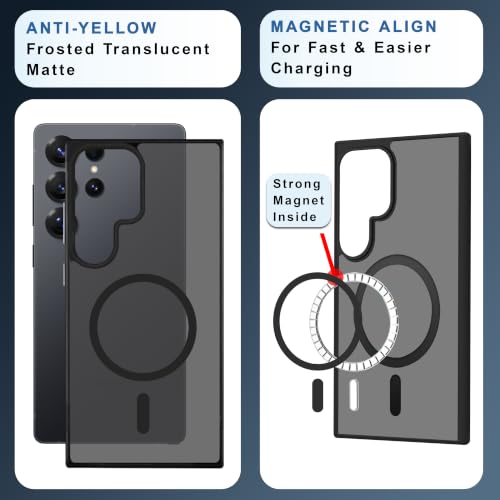 Image of CEDO Magnetic Cover for Samsung Galaxy S25 Ultra | Compatible with MagSafe Wireless Charging | Matte Black Case Designed with Magnetic Lock Shockproof Edge Protection Backcover (Translucent Black)