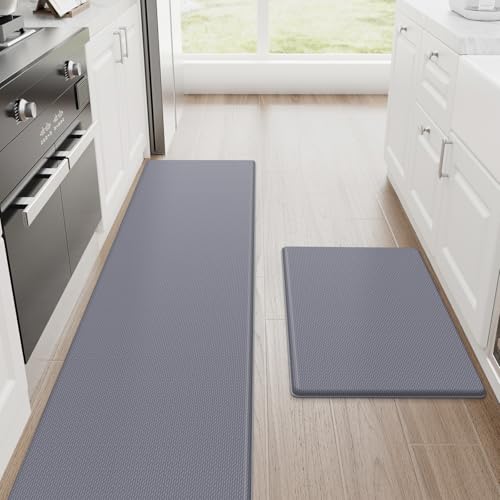 Image of StepRite Kitchen Mats, Kitchen Rugs Sets of 2, Cushioned Anti Fatigue Kitchen Mats for Floor, Non-Slip Standing Desk Mat, Water Resistant Kitchen Rug Set for Home, Kitchen, 17.3 inchx30 inch+17.3 inchx70 inch, Grey