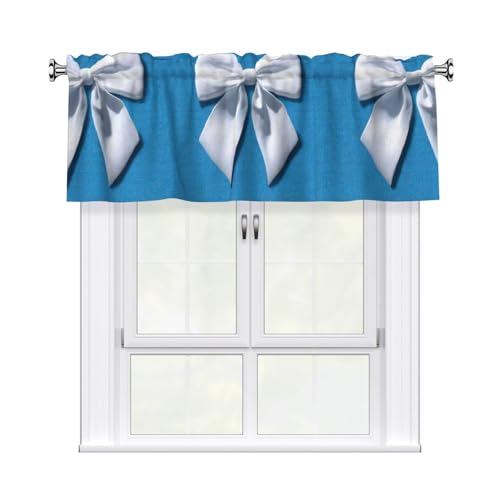 WHJSHOP Cortina con estampado de lazo blanco sobre fondo con poste corto, 137 x 45 cm para mejorar ventanas de cocina, baños, lavanderías y estudios