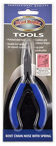 Bead Buddy Bent Chain Nose Pliers with Spring - Chain Nose Pliers for Jewelry Making - Jewelry Pliers