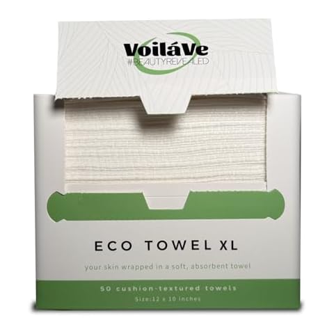 VoilaVe Disposable Face Towels -100% Cotton Biodegradable Makeup Remover Dry Wipes, Ultra Soft Lint Free Facial Cloth | Clinically Tested Eco-Friendly Towelettes For Sensitive Skin - XL 10 x 12"- 50 C Cover