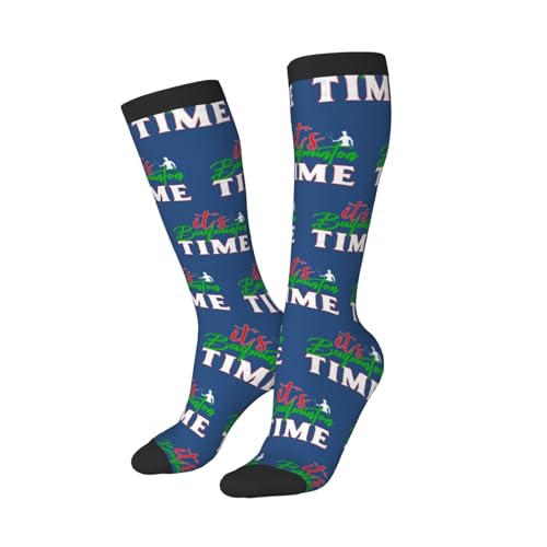It's Badminton Time Calf-Length Color-Blocked Knee-High Socks With 3D Printed Design, Unisex2
