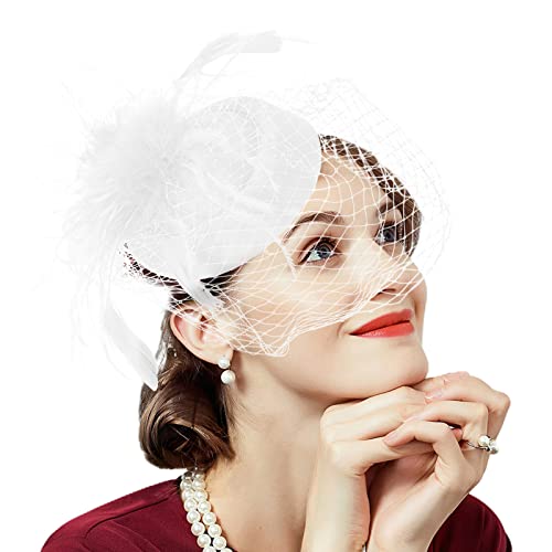 Takmor Fascinator Hochzeit, Hut Damen Mesh Federn Clip Kopfschmuck Fascinator auf Kirche Hochzeit Cocktail Tea Party für Frauen und Mädchen Cover