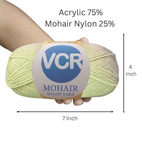 Image of VCR Mohair Nylon Light Pista Yarn, 100 Grams Hank, 196 Meters Length, Acrylic 75%, Mohair Nylon 25%, Pack of 1 Yarn, Soft Crosia Threads, Suitable for Winter Garments.