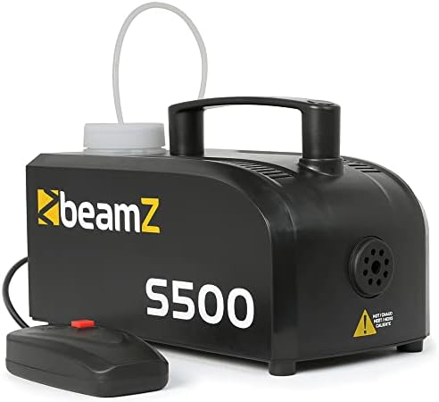 beamz S500 Compact Smoke Machine with Fluid Included Fog Machine Mist Maker Unit Wired Remote Control & 100ml Fluid for Halloween Wedding Disco Party Decorations DJ Accessories Stage Effect
