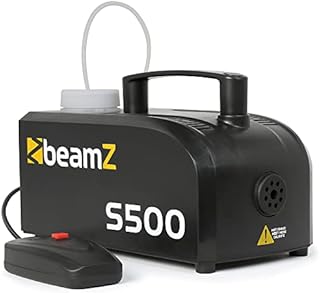 beamz S500 Compact Smoke Machine with Fluid Included Fog Machine Mist Maker Unit Wired Remote Control & 100ml Fluid for Halloween Wedding Disco Party Decorations DJ Accessories Stage Effect