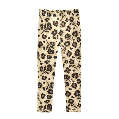 Leopard Print Flower Girls Leggings,Workout Leggings for Girls Toddler Athletic Leggings Size for 3-10T