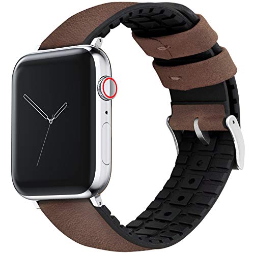 Image of BARTON WATCH BANDS- Black Leather and Rubber Hybrid - Choose Color & Size - Compatible with All Apple Watches (Ultra, SE, 8, 7, 6, 5, 4, 3, 2, 1) - 38mm, 40mm, 41mm, 42mm, 44mm, 45mm, 49mm