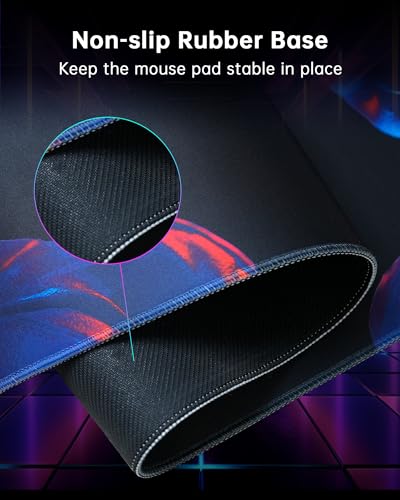Image of KTC Large Mouse Pad Gaming, Mouse Mat with Microfiber Fabric Surface, Extended Desk Mousepad with Stitched Edges, Non-Slip Rubber Base, 27.5 x 11.8 in, Black, for Gamer Office Home