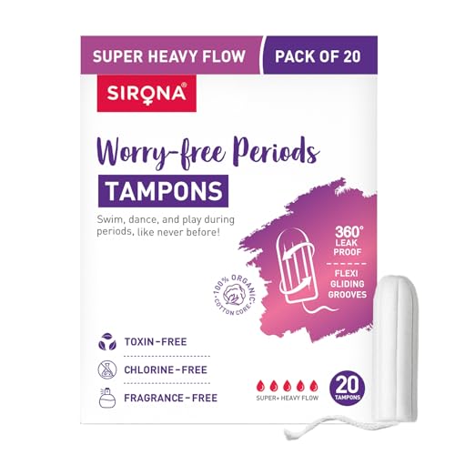 Sirona FDA Approved Natural Biodegradable Tampons - 20 Pieces | Super Plus Heavy Flow | Made in Europe | Safe to use | Highly Absorbent | Ultra Soft & Comfortable