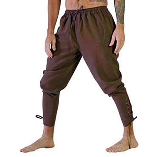 Loeay Hommes Halloween Médiéval Pirate Cavalier Cosplay Costume Pantalon Lâche Noir Marron Jambe Bandage Pantalon Lâche Fit Marron XL Cover
