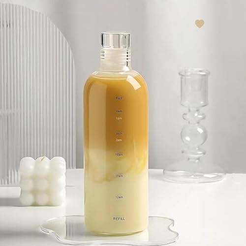 Image of Glass Water Bottle for Adults, Student Direct Drinking Freezer Safe, Leak Proof, Gym Travel On-The-Go Hotel-Style Design Borosilicate Glass Water Bottle With Time Marker (Transparent 1000 ML)