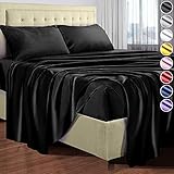 Decolure Satin Sheets, Silky Satin Sheet Set, Satin Bed Sheets Queen Set, (Queen Size) Black