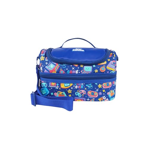 Smily Kiddos Double Decker Lunch Bag V3 for Kids – Gamer Theme in Blue Color | Stylish School Lunch Box Bag with 2 Spacious Compartments | Durable & Lightweight | Dimensions: 25 x 15 x 13 cm