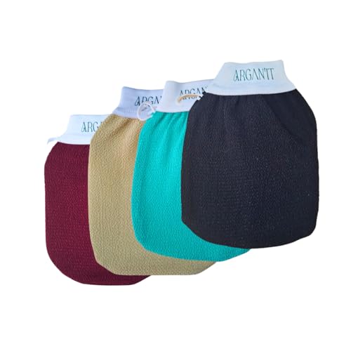 Premium Exfoliating Mitt for Body (Set of 4) – 100% Vegan Viscose Traditional Body Scrub Glove Kessa Moroccan Washcloth – Body Exfoliator for Deep Skin Cleansing & Keratosis Pilaris