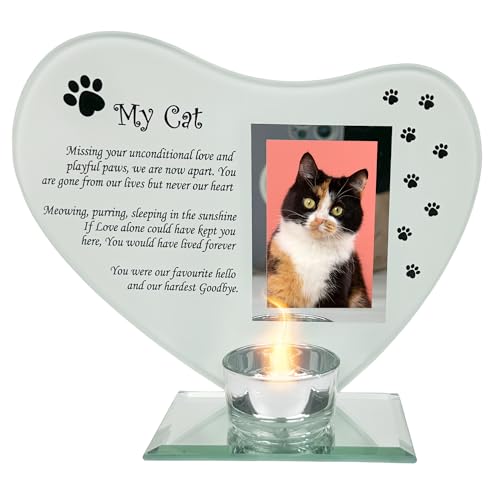 My Cat - Inspirational poem, candle and photo holder glass memorial plaque