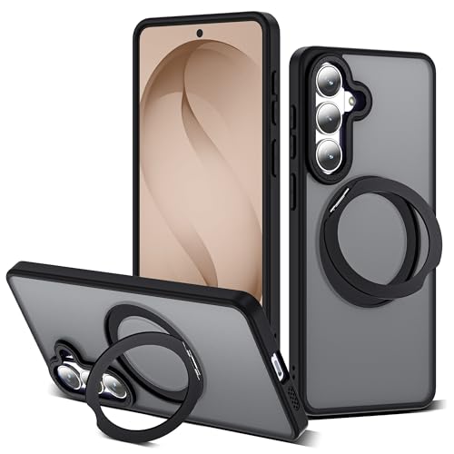 Image of for Samsung Galaxy S26 Plus Case with 360Rotatable Magnetic Ring Stand Compatible with Mag-Safe Military Protection Matte Translucent Phone Case for Samsung Galaxy S26+,Black