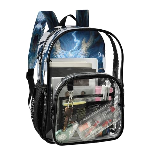 Dragon Blue Magic Clear Backpack Heavy Duty See Through Transparent PVC BookBag for Kids Boy Girl School Work2