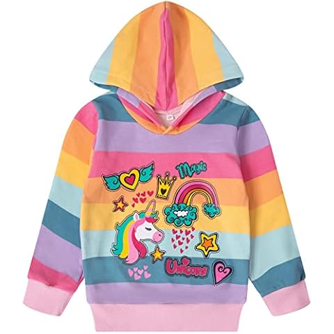 RETSUGO Girls Rainbow Unicorn Hoodie Sweaters Toddlers' Casual Butterfly Sweatshirts Crewneck Long Sleeve Pullover Tops 2-7T, B-unicorn, 5 Years Cover