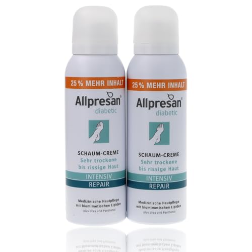 Allpresan diabetic INTENSIV + REPAIR mit Urea Schaum-Creme - bei Diabetes mellitus - für sehr trockene bis rissige Fußhaut - 2x 125ml