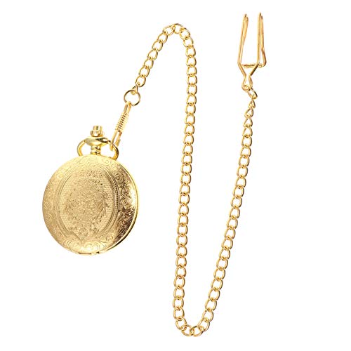 Relógio de bolso retrô masculino NICERIO, vintage, esculpido, de quartzo, com corrente dourada