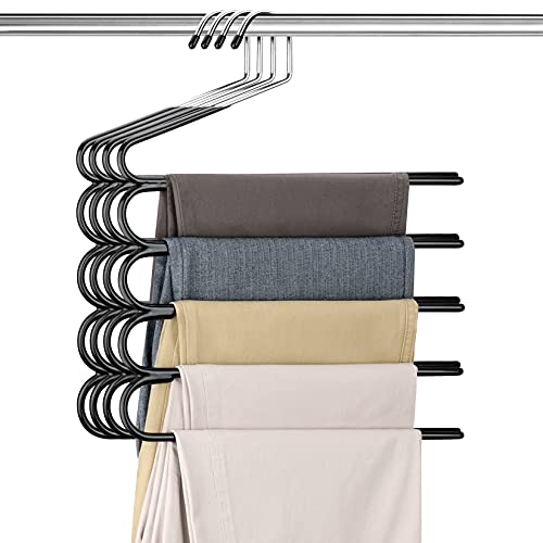 Huaqi Pants Hangers Space Saving Hangers For Closet Organizer Non Slip Closet Storage Organizer For Jeans Towels Scarves (Black, 4) #TOP8