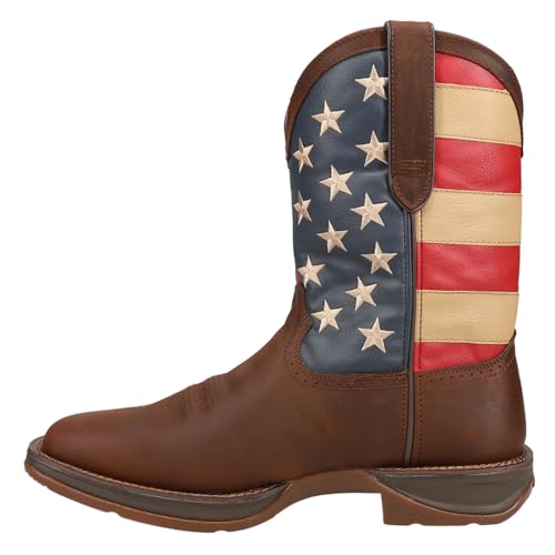 Durango Mens Patriotic Pull On Western Flag Square Toe Casual Boots Mid Calf - Brown - Size 8.5 EE_M3