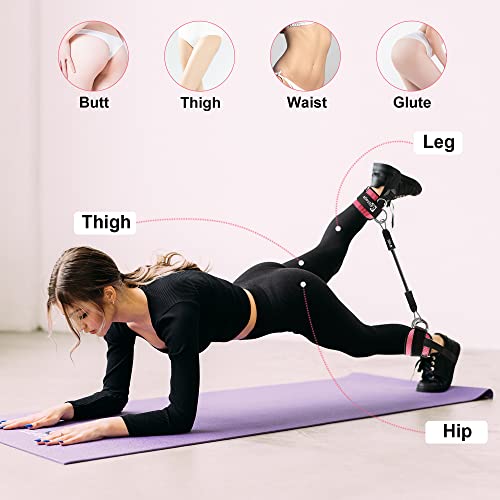 Bbtops Booty Ankle Resistance Bands With Cuffs,Ankle Strap With Resistance Bands,Adjustable Comfort Fit Neoprene, For Hip Glutes Exercises,Resistance Bands For Women & Men Workout Fitness (Pink) #TOP4